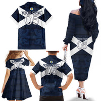 Custom Scotland Tartan Football Family Matching Off The Shoulder Long Sleeve Dress and Hawaiian Shirt Flag Style - Wonder Print Shop