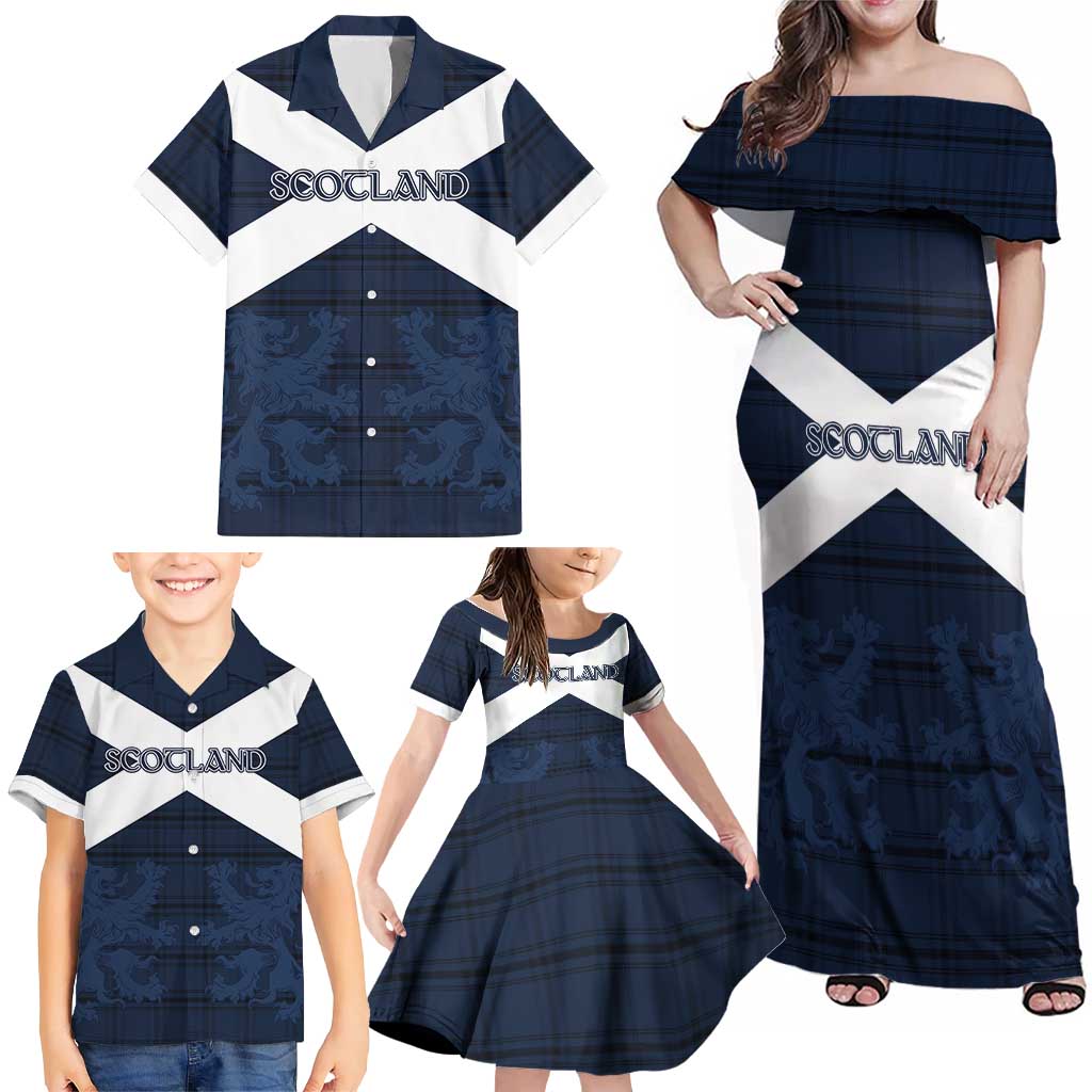 Custom Scotland Tartan Football Family Matching Off Shoulder Maxi Dress and Hawaiian Shirt Flag Style - Wonder Print Shop