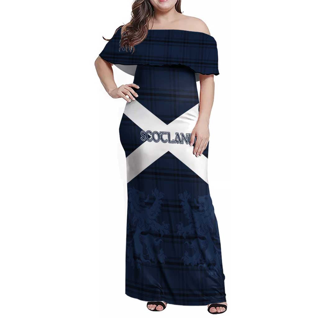 Custom Scotland Tartan Football Family Matching Off Shoulder Maxi Dress and Hawaiian Shirt Flag Style - Wonder Print Shop