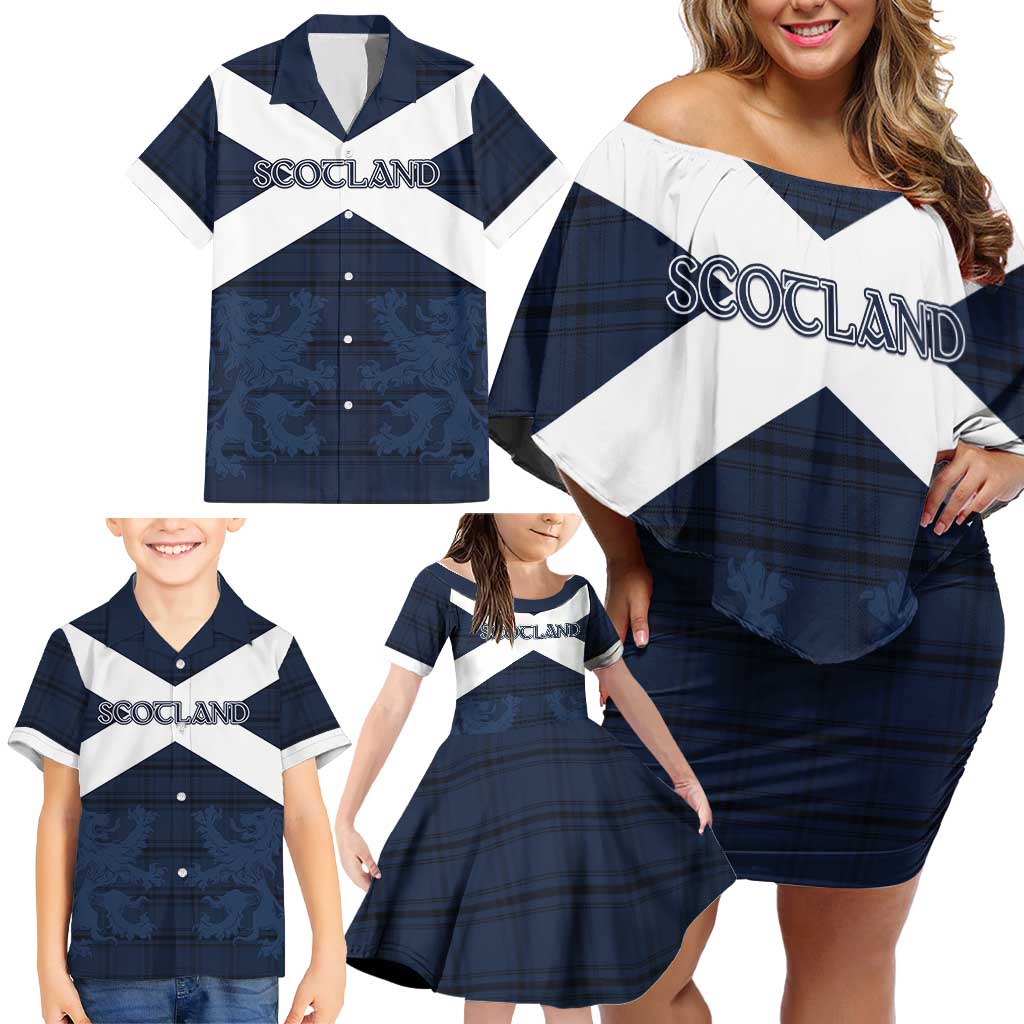 Custom Scotland Tartan Football Family Matching Off Shoulder Short Dress and Hawaiian Shirt Flag Style - Wonder Print Shop