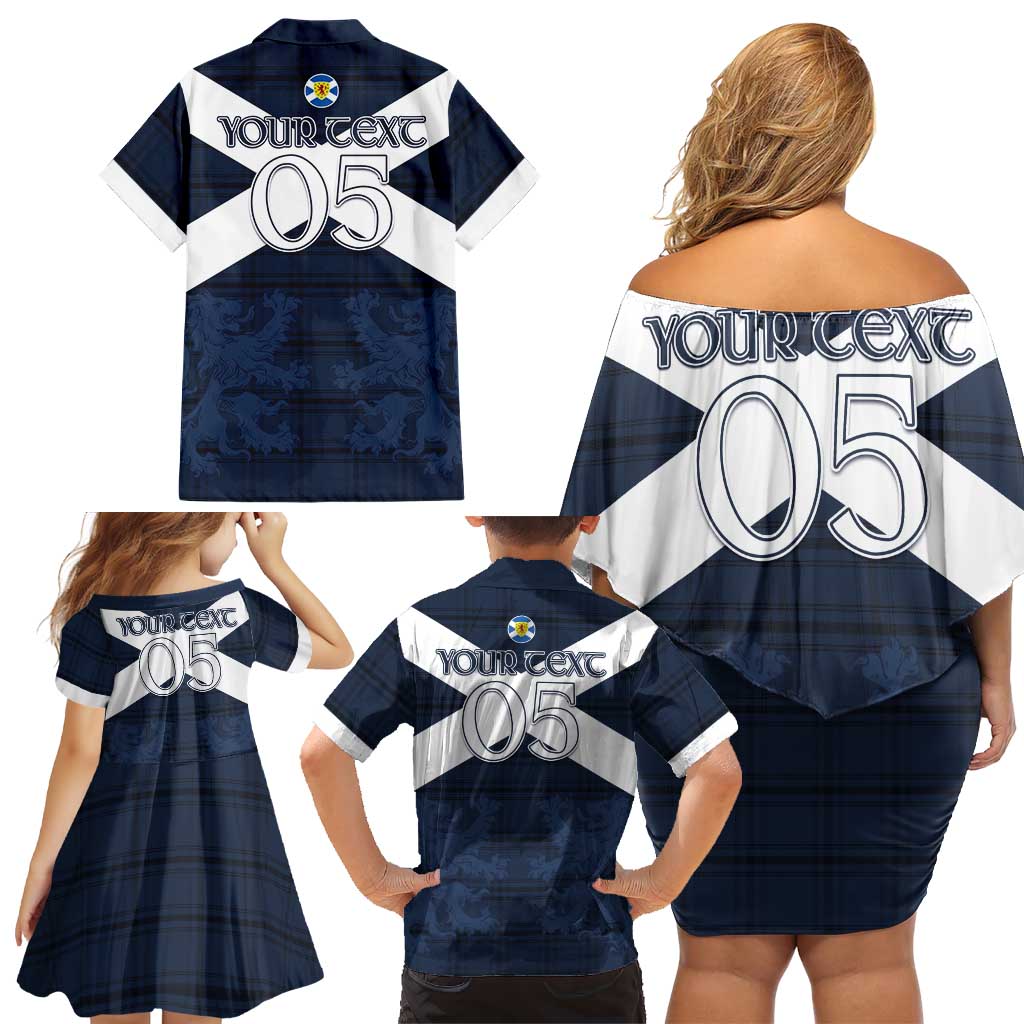Custom Scotland Tartan Football Family Matching Off Shoulder Short Dress and Hawaiian Shirt Flag Style - Wonder Print Shop