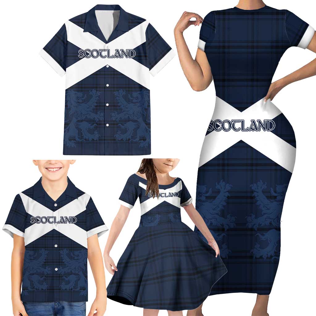 Custom Scotland Tartan Football Family Matching Short Sleeve Bodycon Dress and Hawaiian Shirt Flag Style - Wonder Print Shop