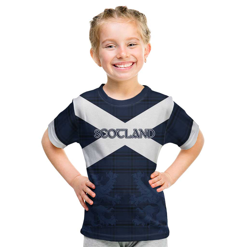 Custom Scotland Tartan Football Kid T Shirt Flag Style - Wonder Print Shop