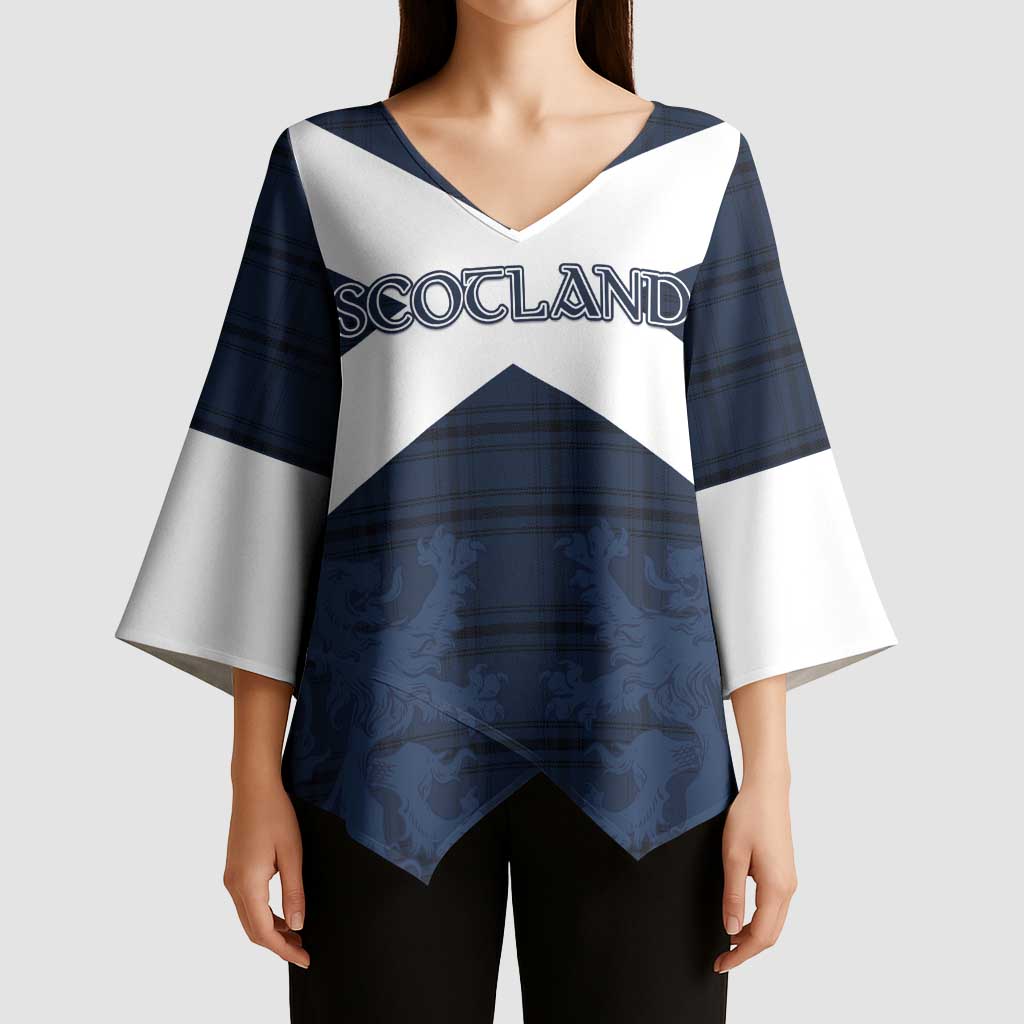 Custom Scotland Tartan Football Kimono Sleeve Blouse Flag Style - Wonder Print Shop