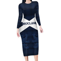 Custom Scotland Tartan Football Long Sleeve Bodycon Dress Flag Style - Wonder Print Shop