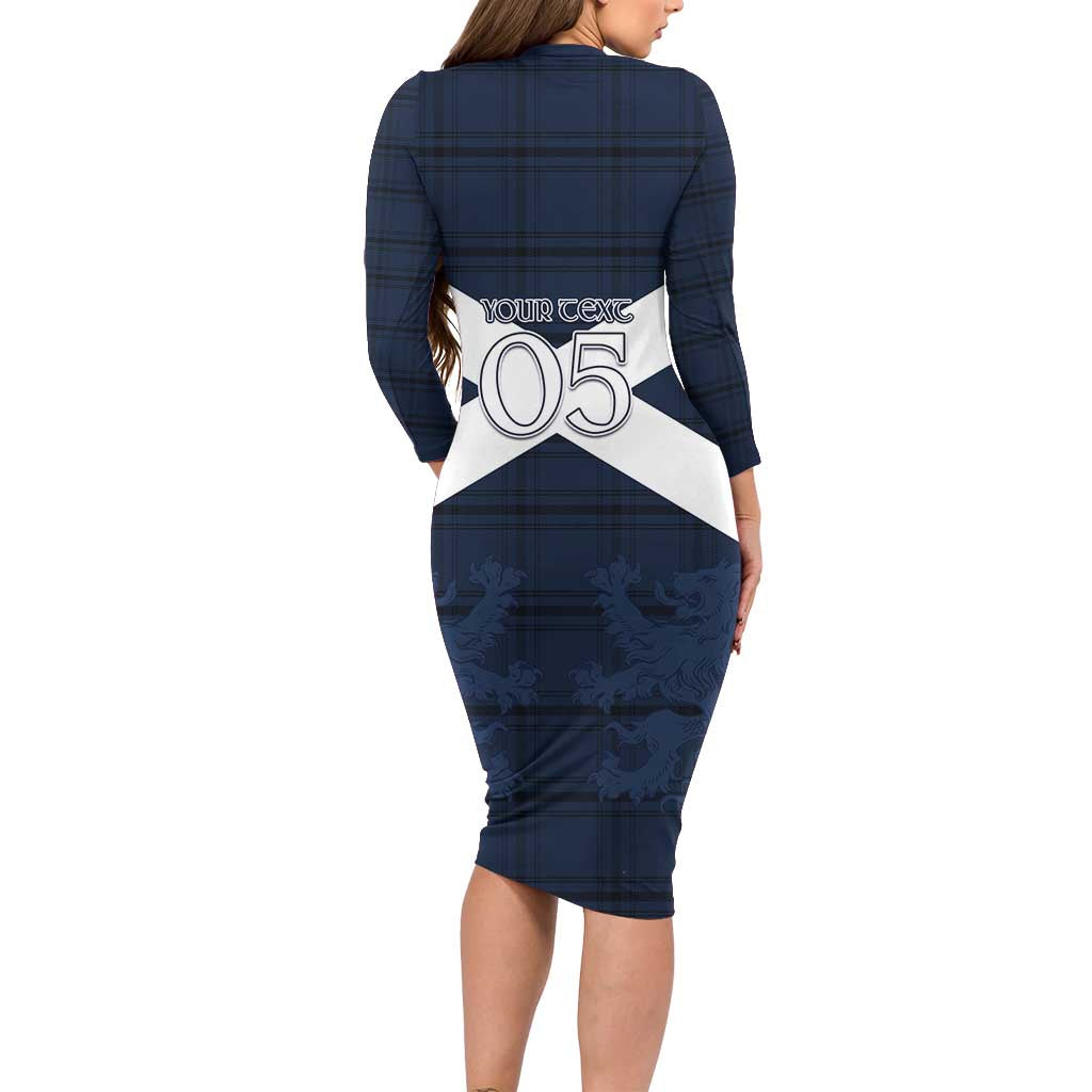 Custom Scotland Tartan Football Long Sleeve Bodycon Dress Flag Style - Wonder Print Shop