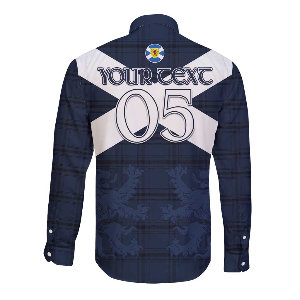 Custom Scotland Tartan Football Long Sleeve Button Shirt Flag Style - Wonder Print Shop