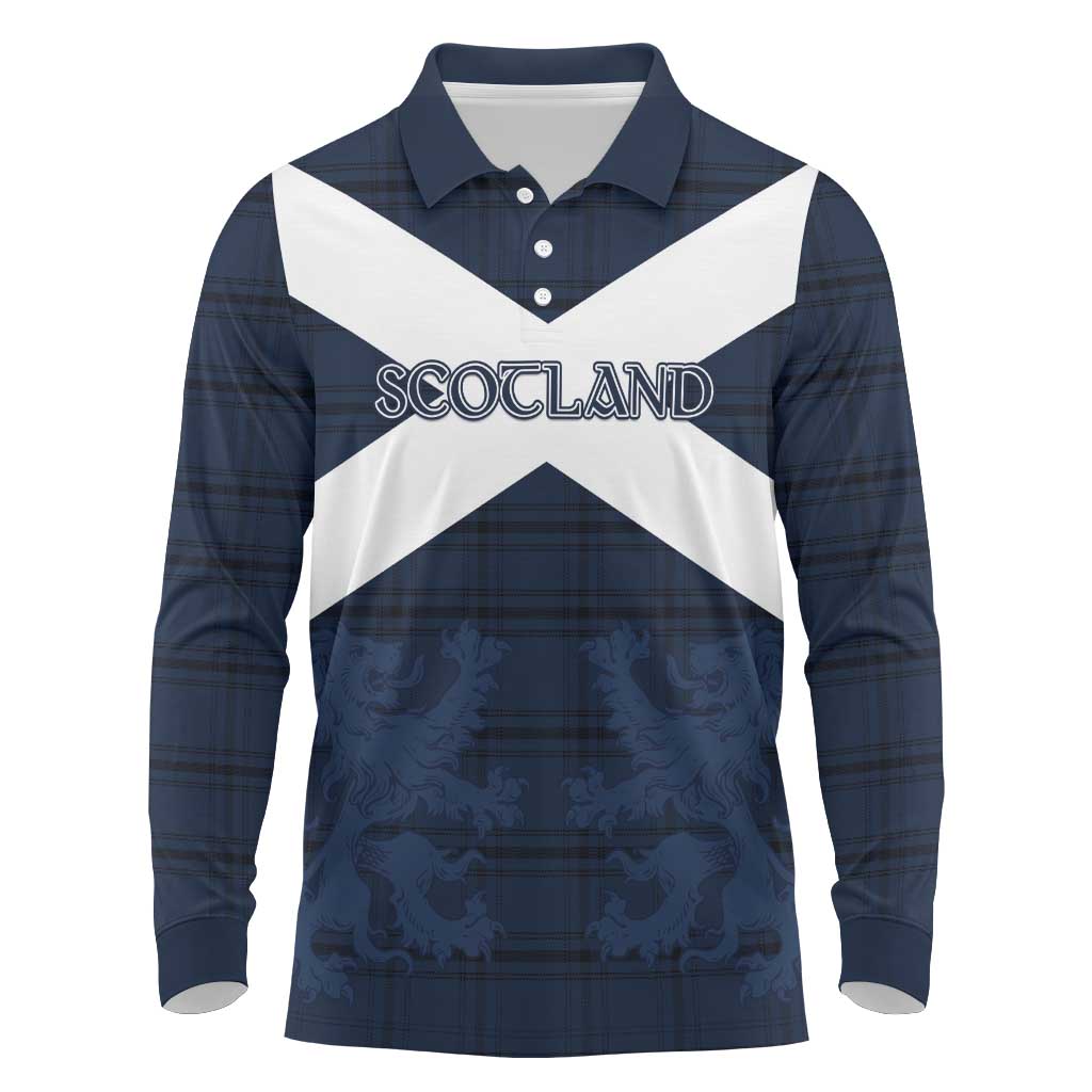Custom Scotland Tartan Football Long Sleeve Polo Shirt Flag Style - Wonder Print Shop