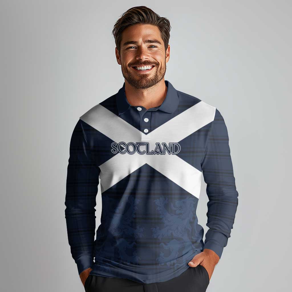 Custom Scotland Tartan Football Long Sleeve Polo Shirt Flag Style - Wonder Print Shop