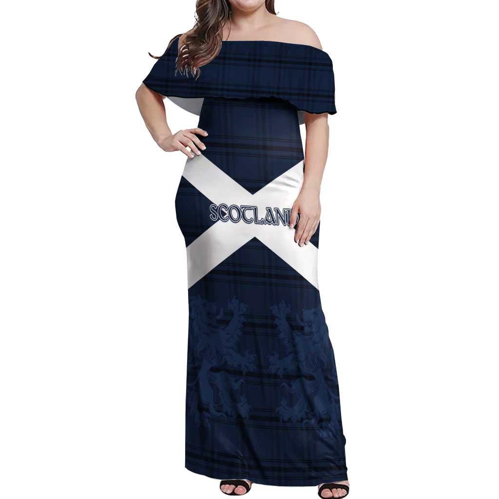 Custom Scotland Tartan Football Off Shoulder Maxi Dress Flag Style - Wonder Print Shop