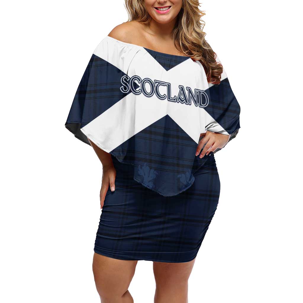 Custom Scotland Tartan Football Off Shoulder Short Dress Flag Style - Wonder Print Shop