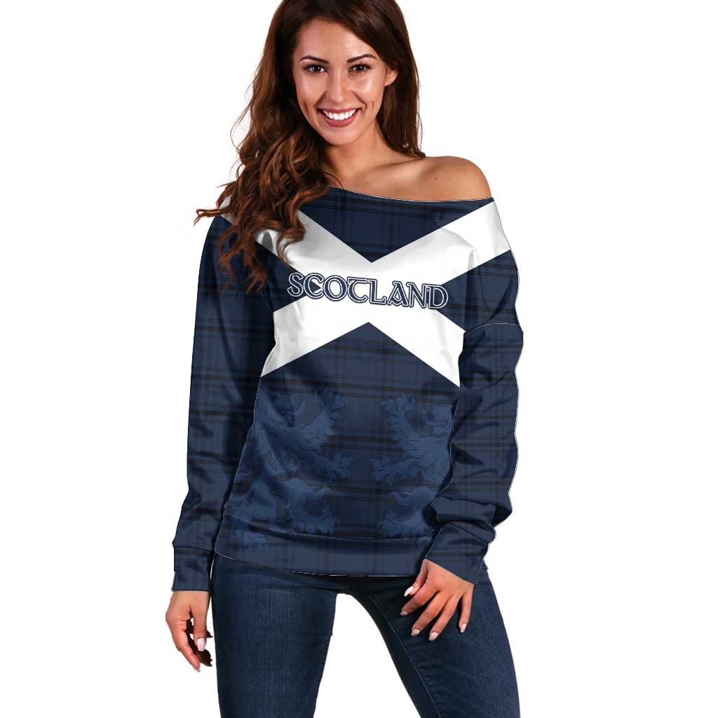 Custom Scotland Tartan Football Off Shoulder Sweater Flag Style - Wonder Print Shop