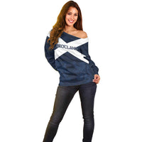 Custom Scotland Tartan Football Off Shoulder Sweater Flag Style - Wonder Print Shop