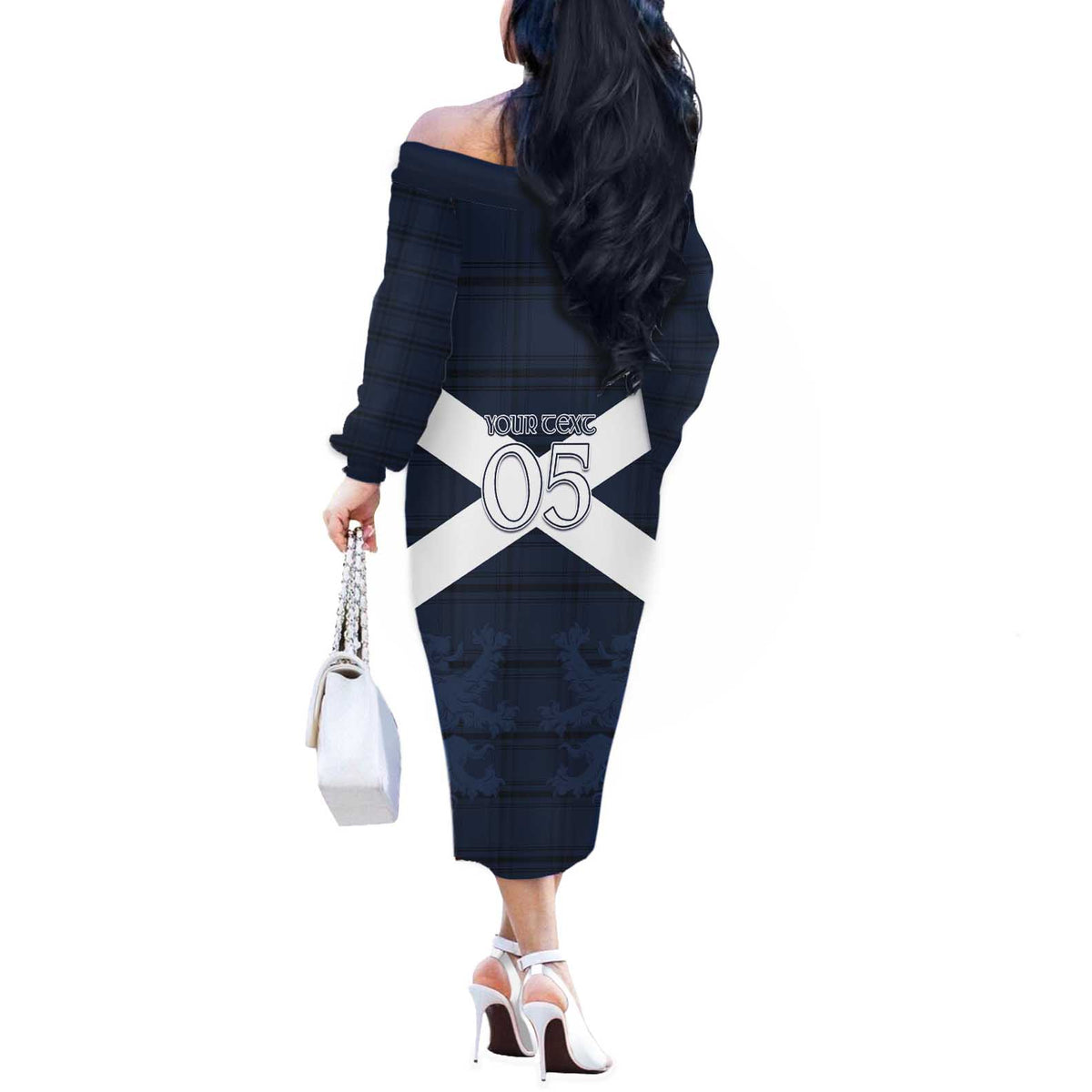 Custom Scotland Tartan Football Off The Shoulder Long Sleeve Dress Flag Style - Wonder Print Shop