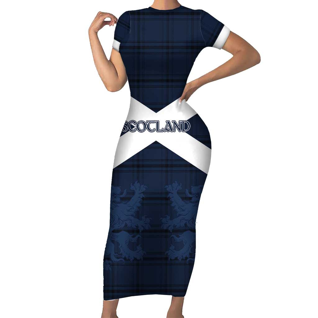 Custom Scotland Tartan Football Short Sleeve Bodycon Dress Flag Style - undefined