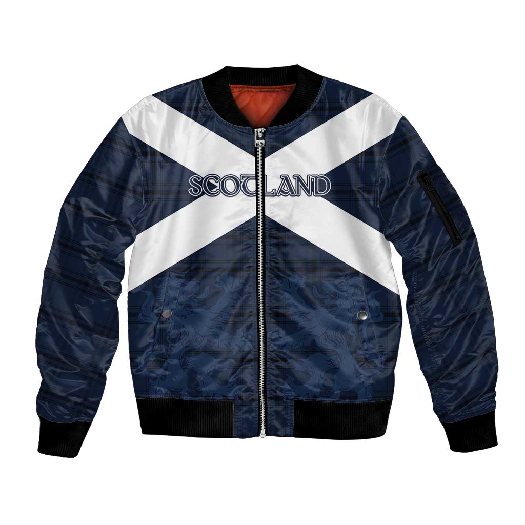 Custom Scotland Tartan Football Sleeve Zip Bomber Jacket Flag Style - Wonder Print Shop