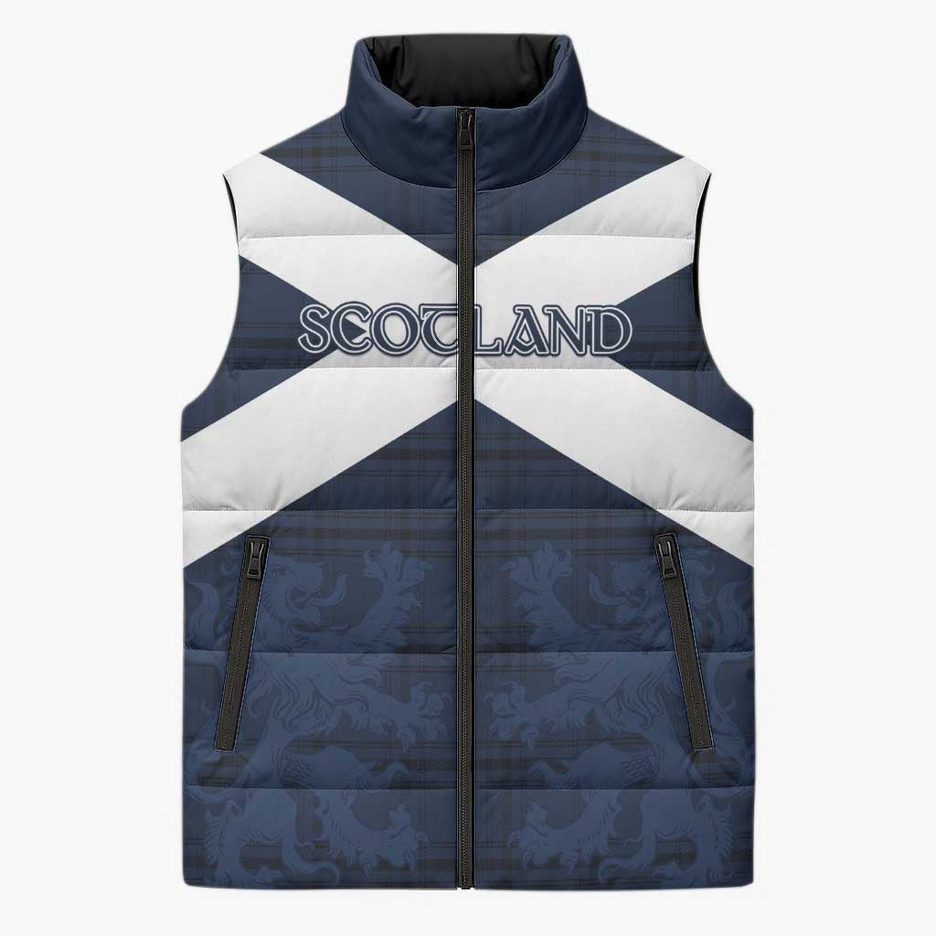 Custom Scotland Tartan Football Sleeveless Puffer Jacket Flag Style - Wonder Print Shop