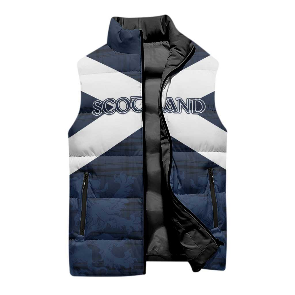 Custom Scotland Tartan Football Sleeveless Puffer Jacket Flag Style - Wonder Print Shop