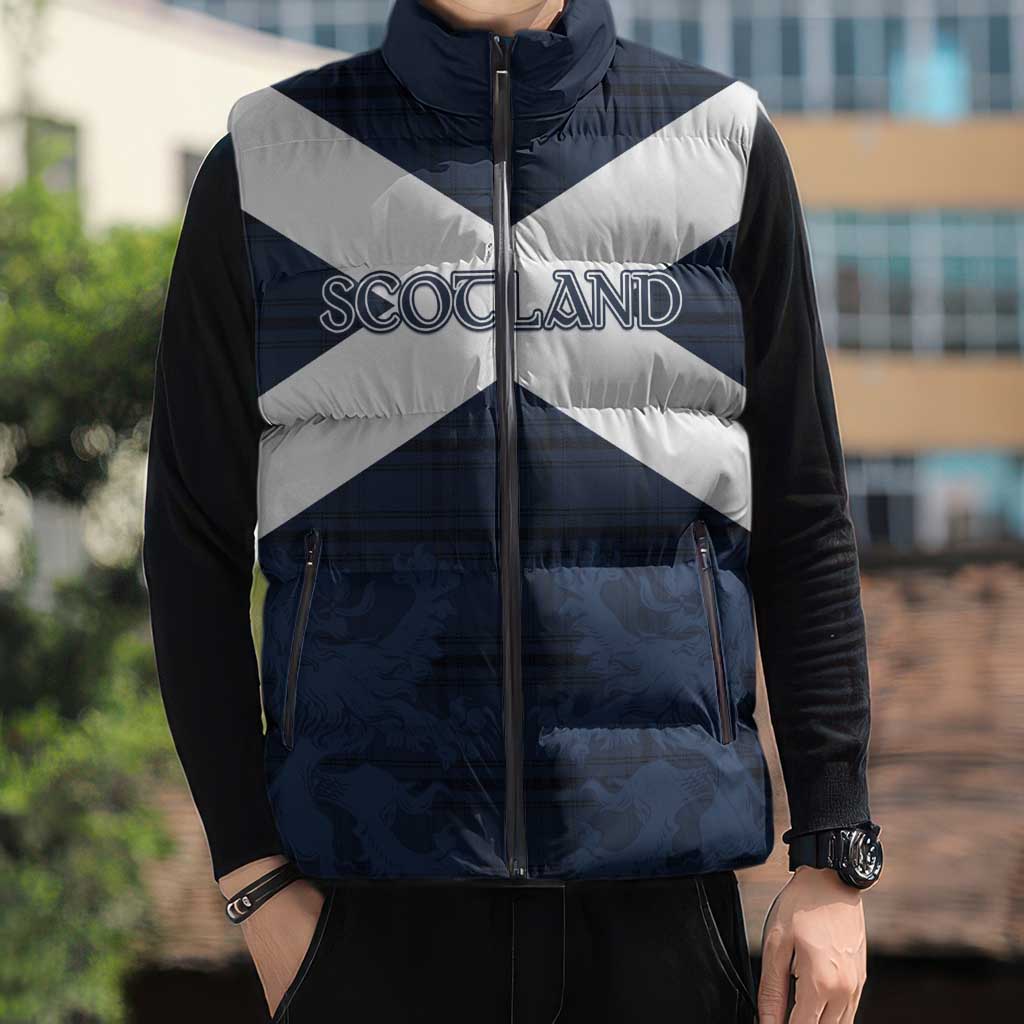 Custom Scotland Tartan Football Sleeveless Puffer Jacket Flag Style - Wonder Print Shop
