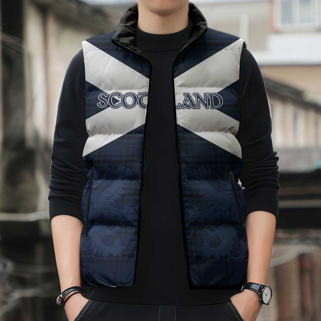 Custom Scotland Tartan Football Sleeveless Puffer Jacket Flag Style - Wonder Print Shop