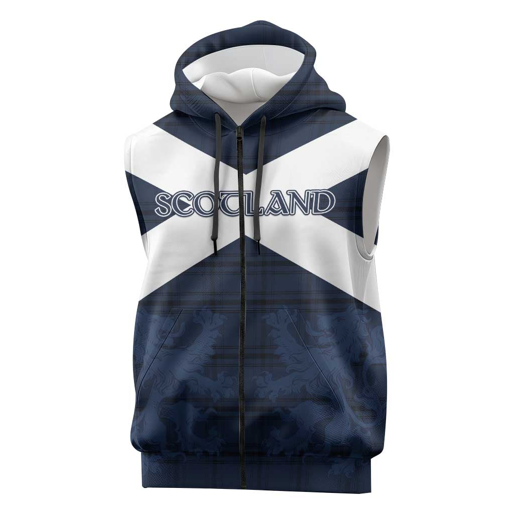 Custom Scotland Tartan Football Sleeveless Zip Hoodie Flag Style - Wonder Print Shop