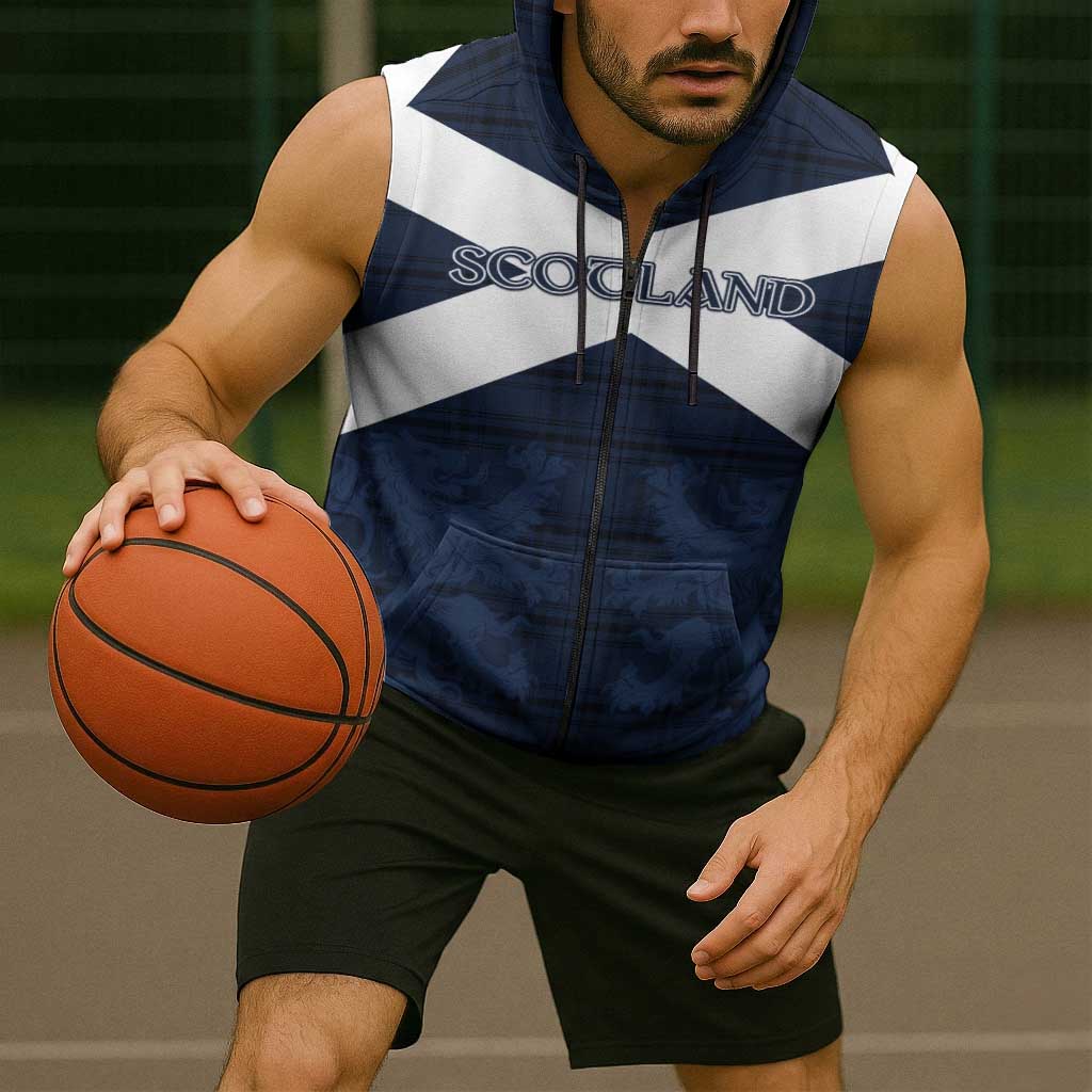 Custom Scotland Tartan Football Sleeveless Zip Hoodie Flag Style - Wonder Print Shop