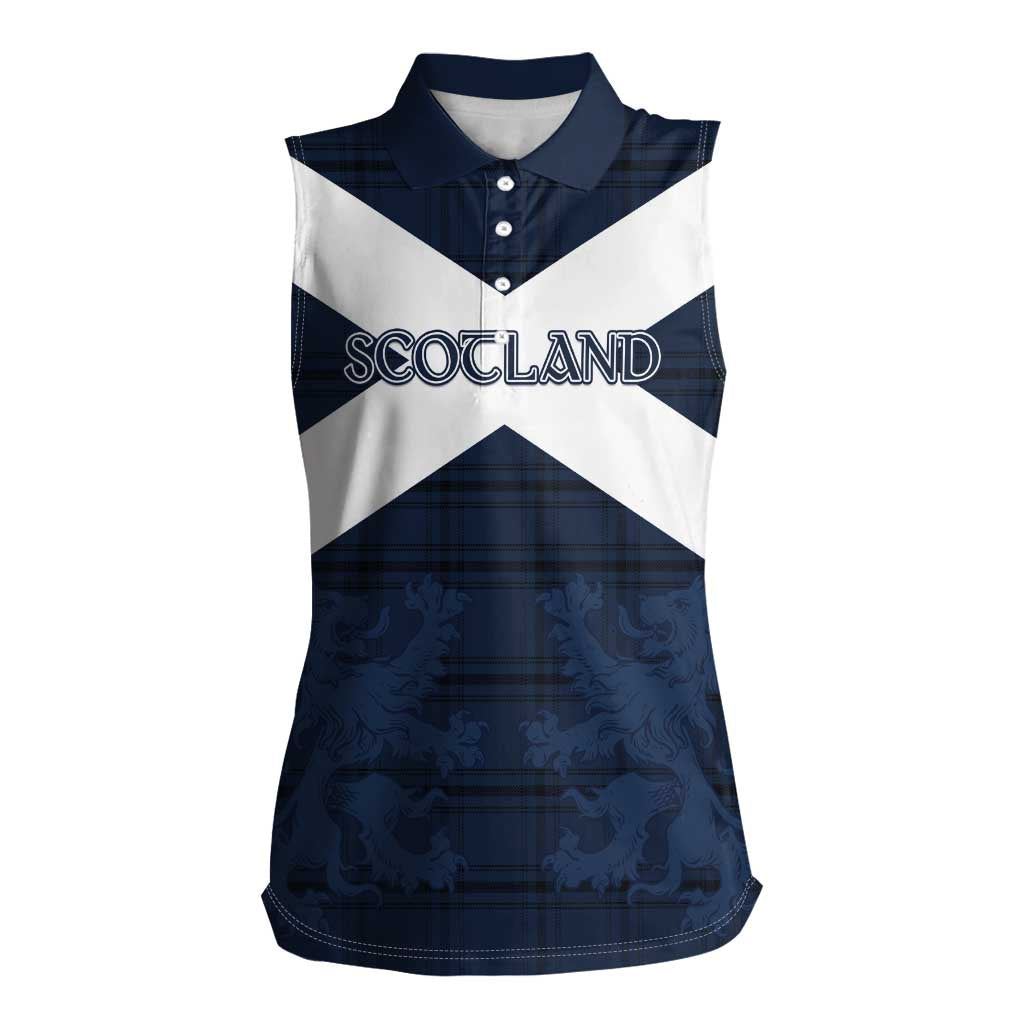 Custom Scotland Tartan Football Women Sleeveless Polo Shirt Flag Style - Wonder Print Shop