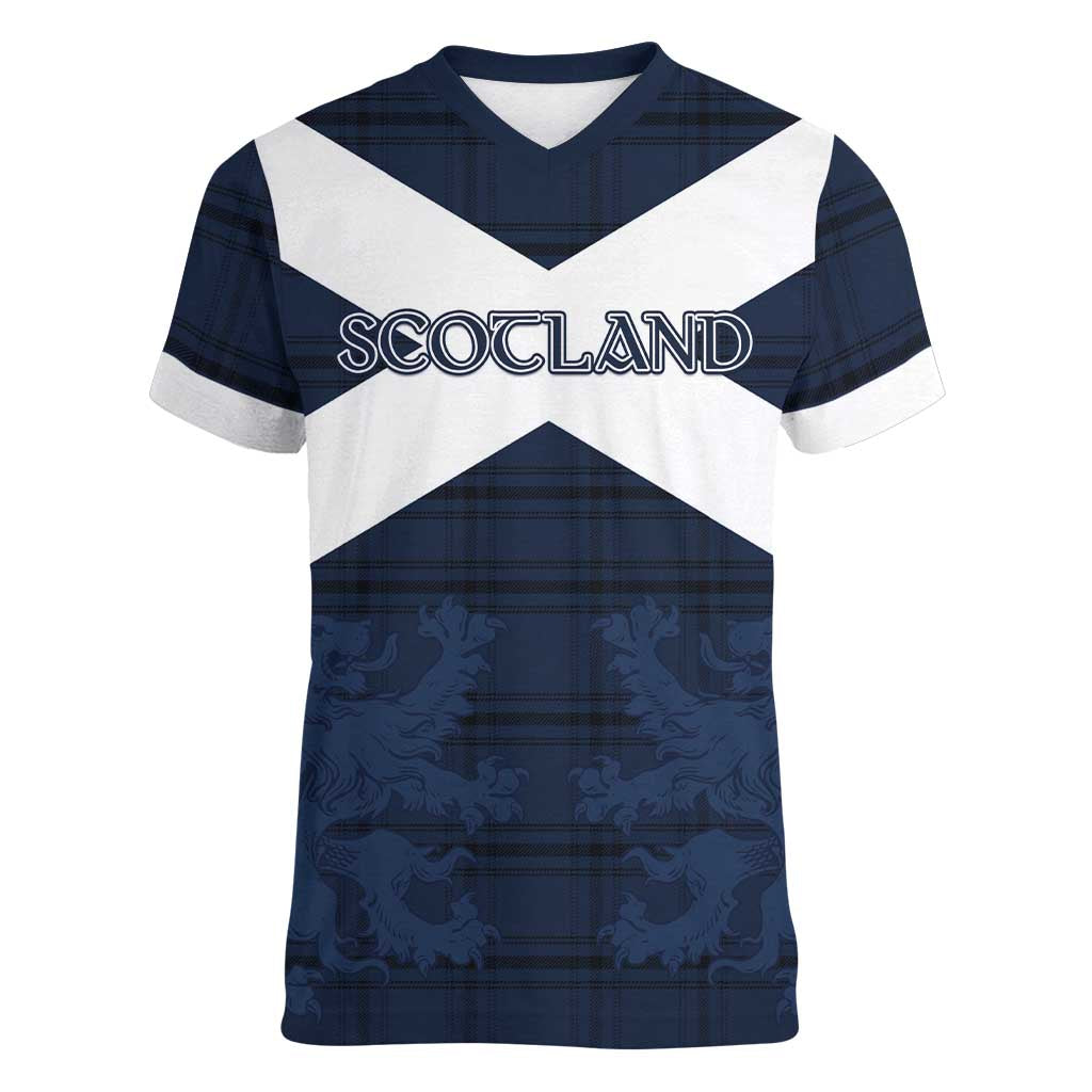 Custom Scotland Tartan Football Women V-Neck T-Shirt Flag Style - Wonder Print Shop