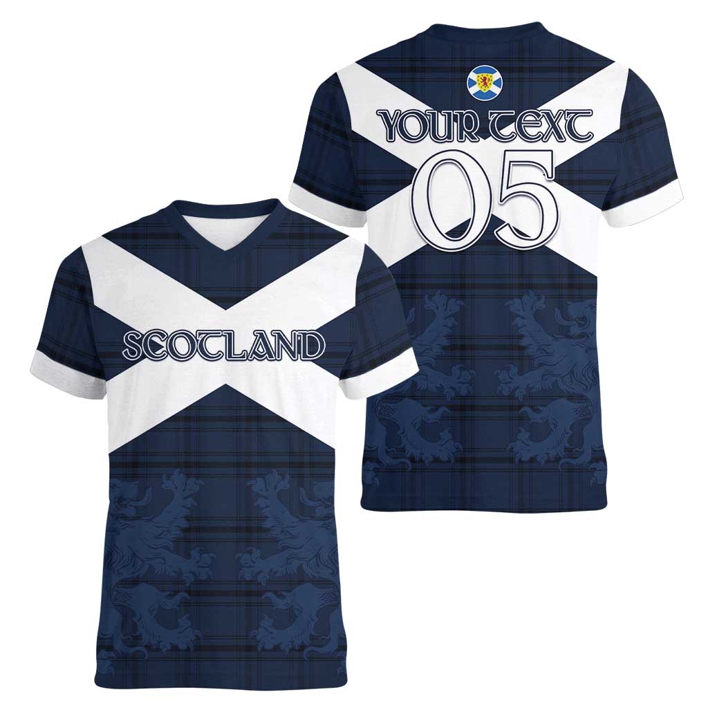 Custom Scotland Tartan Football Women V-Neck T-Shirt Flag Style - Wonder Print Shop