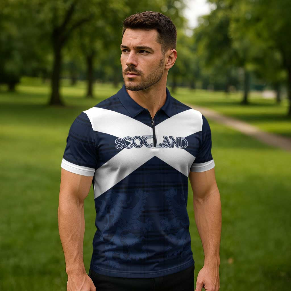 Custom Scotland Tartan Football Zipper Polo Shirt Flag Style - Wonder Print Shop