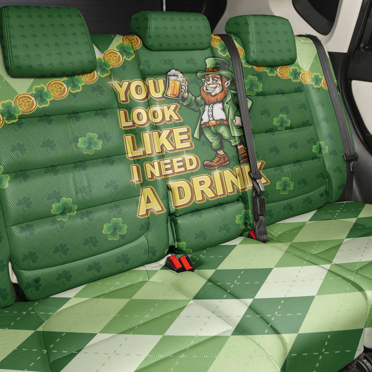 Happy St Patrick's Day Back Car Seat Cover Leprechaun With Beer