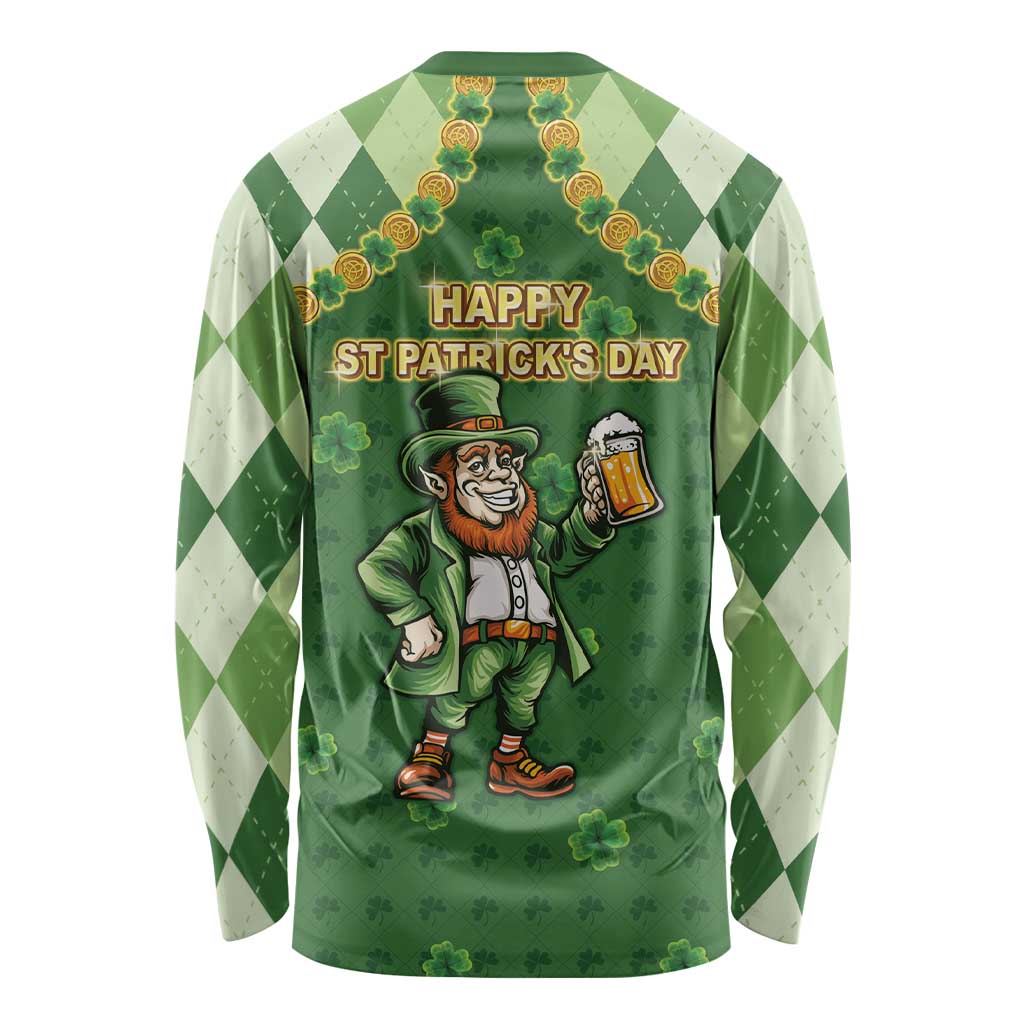 Happy St Patrick's Day Long Sleeve Shirt Leprechaun With Beer