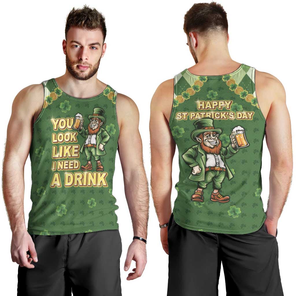 Happy St Patrick's Day Men Tank Top Leprechaun With Beer