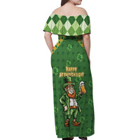 Happy St Patrick's Day Off Shoulder Maxi Dress Leprechaun With Beer