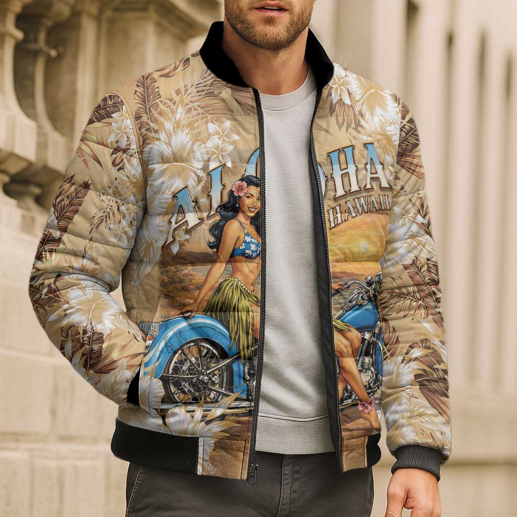 Aloha Hawaii Biker Bomber Puffer Jacket Ride To Paradise