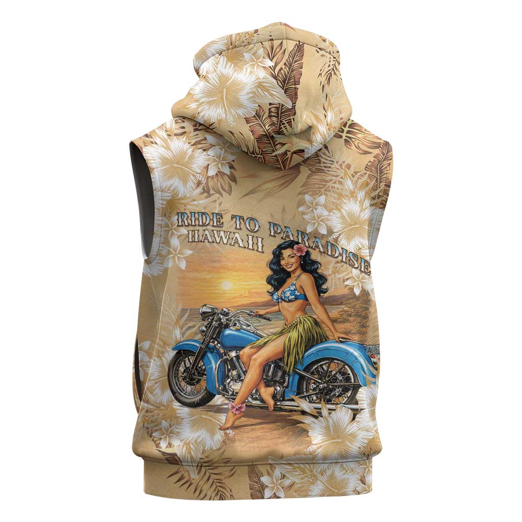 Aloha Hawaii Biker Sleeveless Hoodie Ride To Paradise