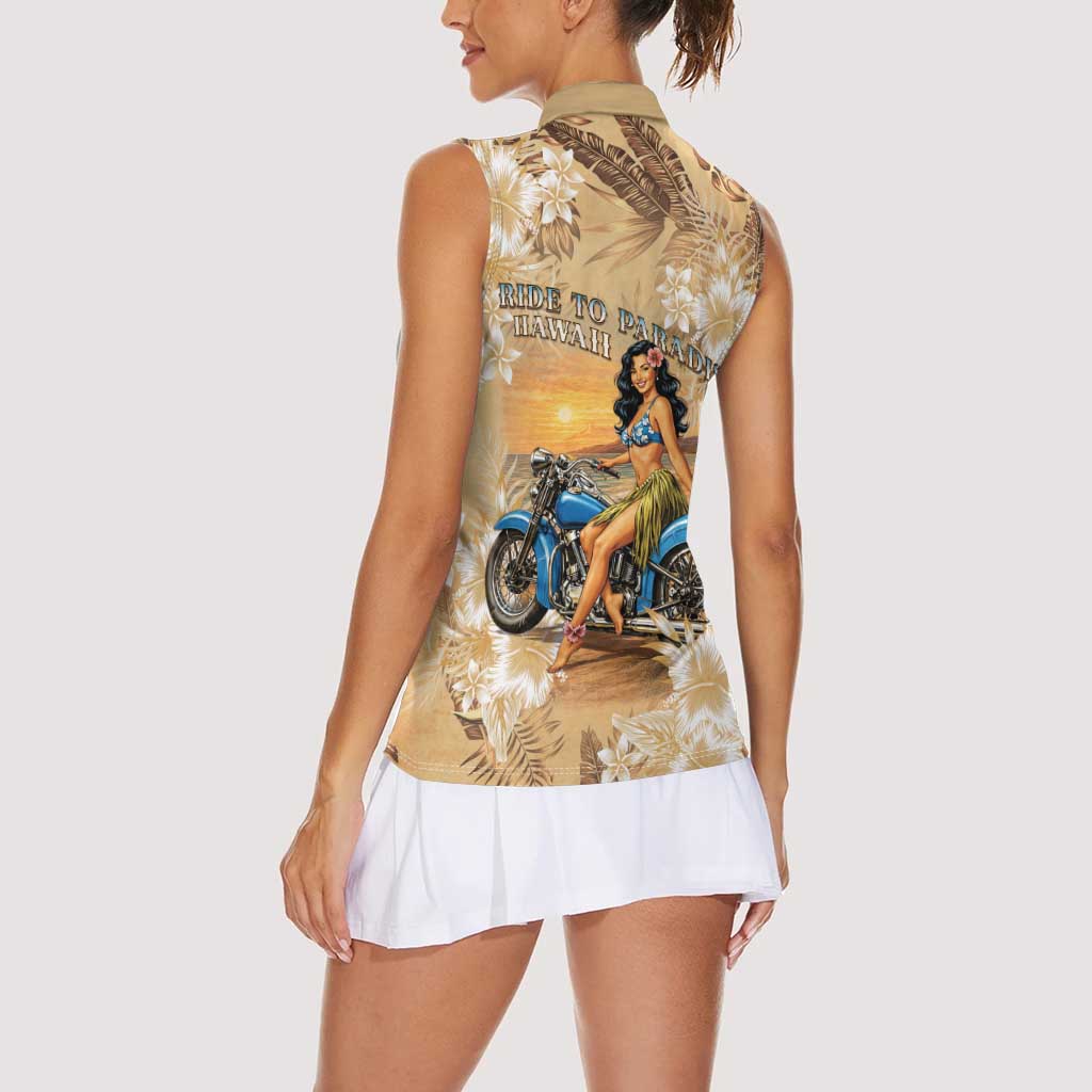 Aloha Hawaii Biker Women Sleeveless Polo Shirt Ride To Paradise