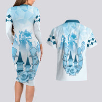 Kentucky Horse Racing Couples Matching Long Sleeve Bodycon Dress and Hawaiian Shirt 151st Anniversary Blue Version LT05