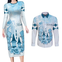 Kentucky Horse Racing Couples Matching Long Sleeve Bodycon Dress and Long Sleeve Button Shirt 151st Anniversary Blue Version LT05