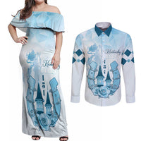Kentucky Horse Racing Couples Matching Off Shoulder Maxi Dress and Long Sleeve Button Shirt 151st Anniversary Blue Version LT05