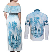Kentucky Horse Racing Couples Matching Off Shoulder Maxi Dress and Long Sleeve Button Shirt 151st Anniversary Blue Version LT05