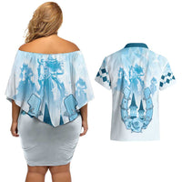 Kentucky Horse Racing Couples Matching Off Shoulder Short Dress and Hawaiian Shirt 151st Anniversary Blue Version LT05