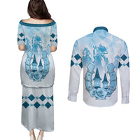 Kentucky Horse Racing Couples Matching Puletasi and Long Sleeve Button Shirt 151st Anniversary Blue Version LT05
