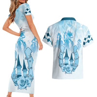 Kentucky Horse Racing Couples Matching Short Sleeve Bodycon Dress and Hawaiian Shirt 151st Anniversary Blue Version LT05