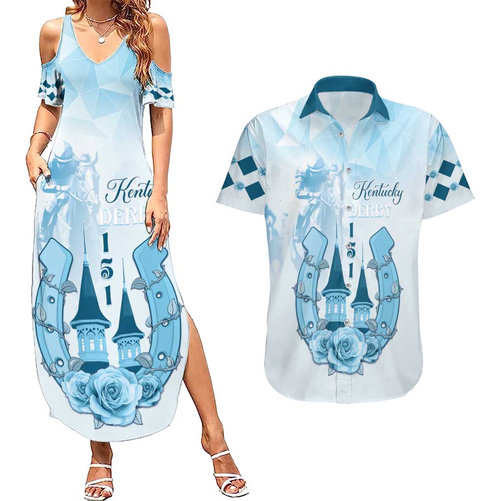 Kentucky Horse Racing Couples Matching Summer Maxi Dress and Hawaiian Shirt 151st Anniversary Blue Version LT05