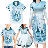 Kentucky Horse Racing Family Matching Long Sleeve Bodycon Dress and Hawaiian Shirt 151st Anniversary Blue Version LT05