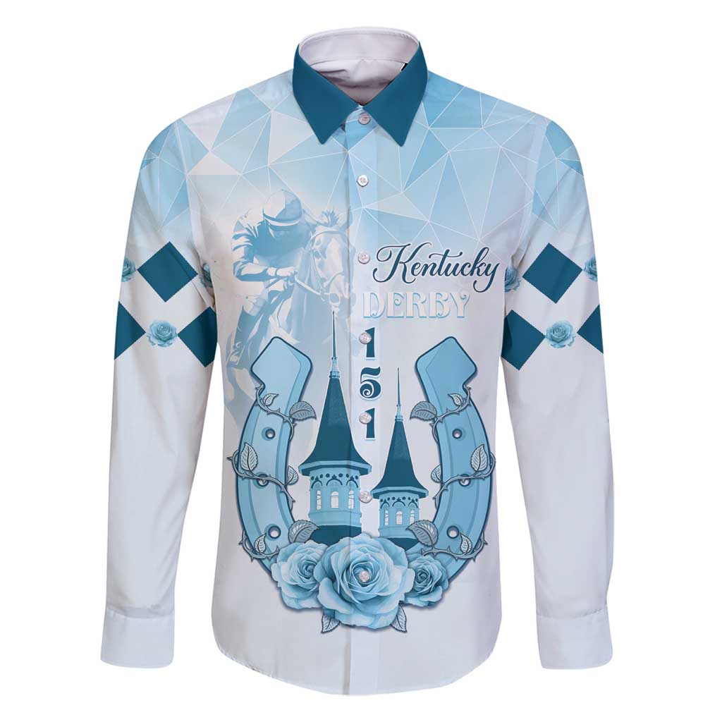 Kentucky Horse Racing Family Matching Long Sleeve Bodycon Dress and Hawaiian Shirt 151st Anniversary Blue Version LT05