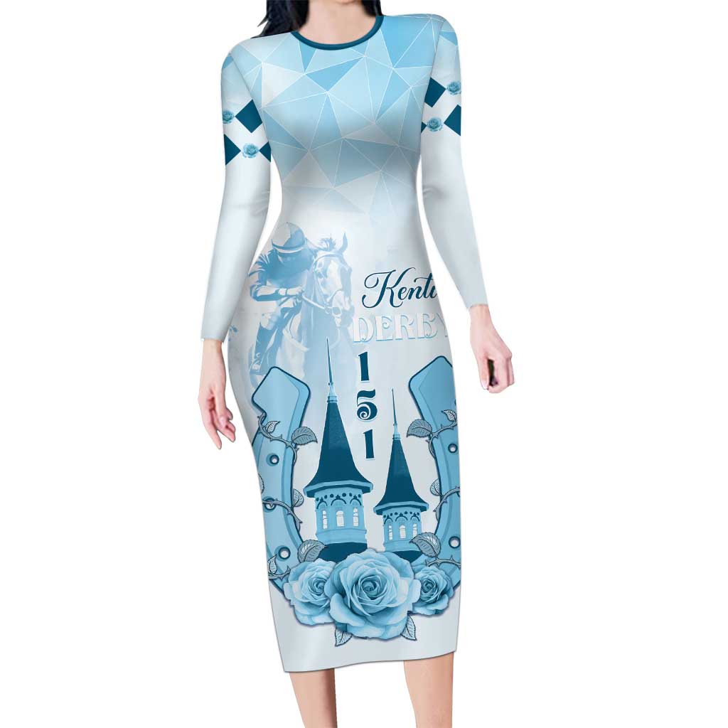 Kentucky Horse Racing Family Matching Long Sleeve Bodycon Dress and Hawaiian Shirt 151st Anniversary Blue Version LT05