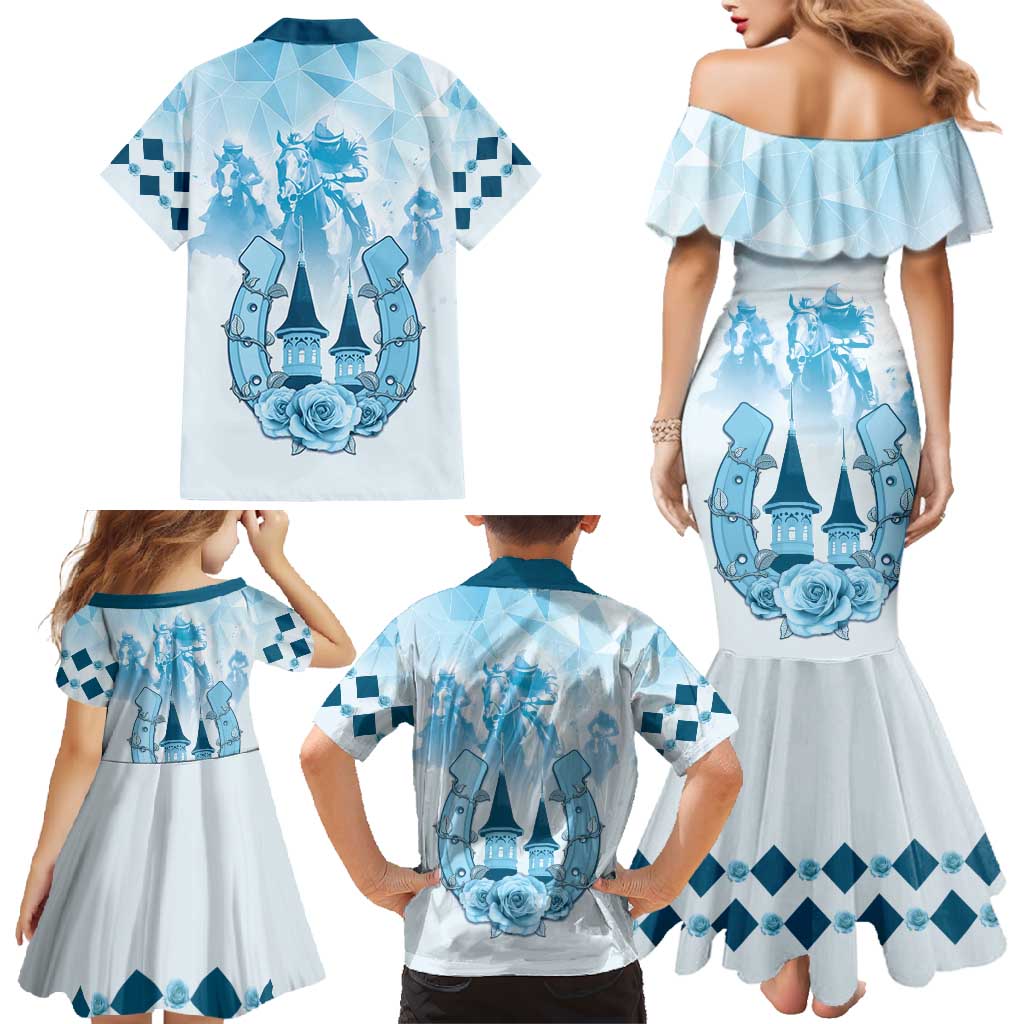 Kentucky Horse Racing Family Matching Mermaid Dress and Hawaiian Shirt 151st Anniversary Blue Version LT05