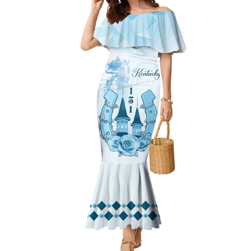 Kentucky Horse Racing Family Matching Mermaid Dress and Hawaiian Shirt 151st Anniversary Blue Version LT05